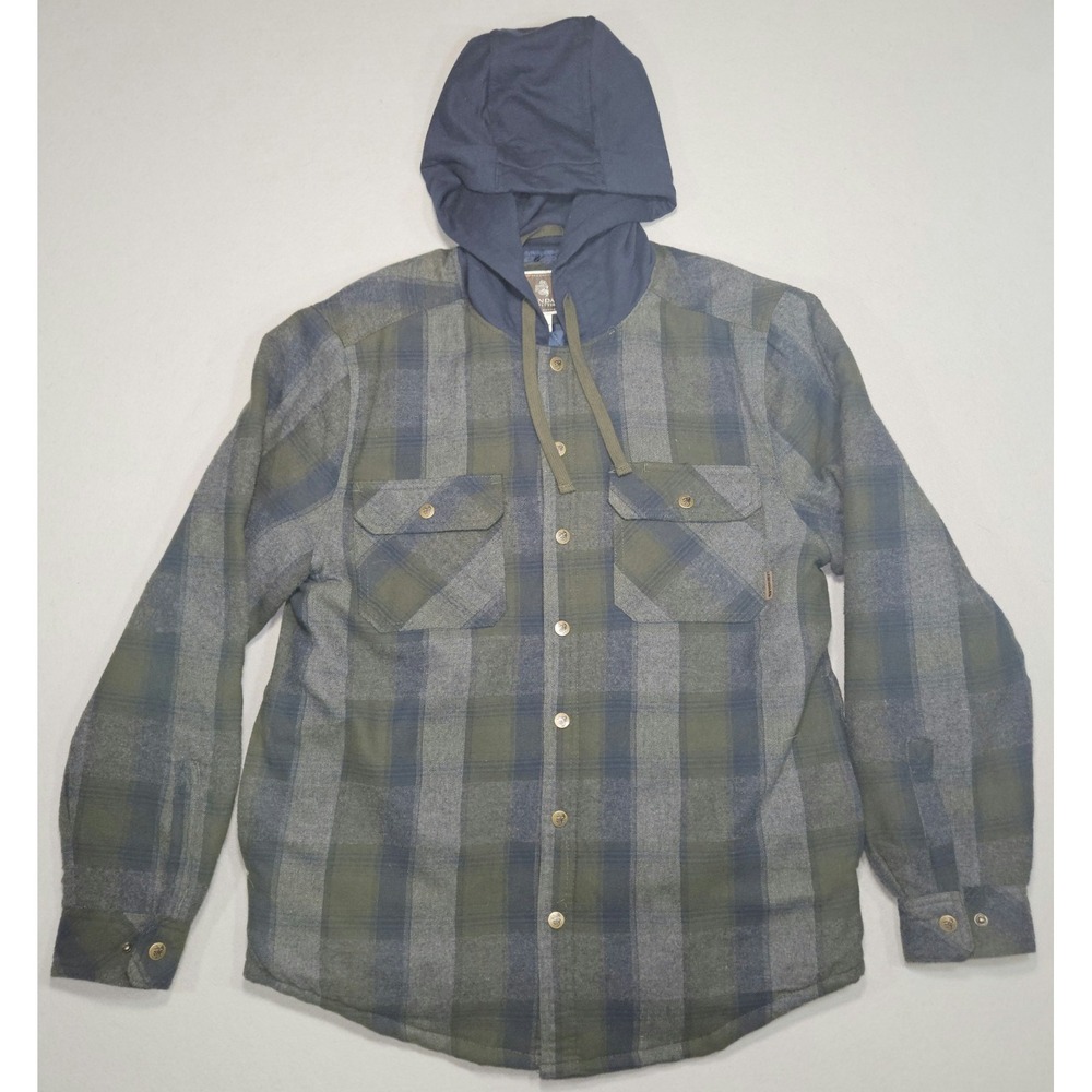Legendary Outfitters Men's L Hooded Flannel Shirt Jacket Quilted Lined Plaid